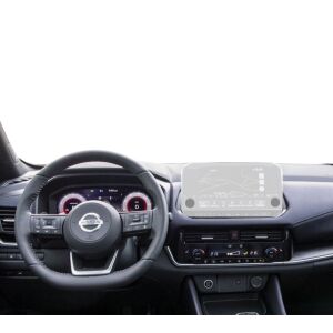 Matowa folia ochronna na ekran nawigacji Duragon zainstalowana na desce rozdzielczej Nissan Pathfinder 2021-2025. - Pojazd i części