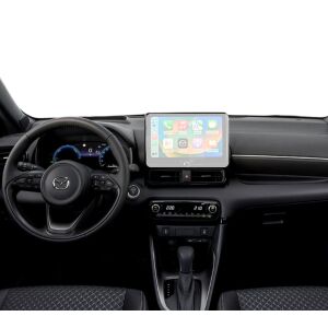 Duragon navigációs képernyővédő fólia telepítve egy 2023-2024-es Mazda 2 Demio-ban - Fejegység kiegészítő