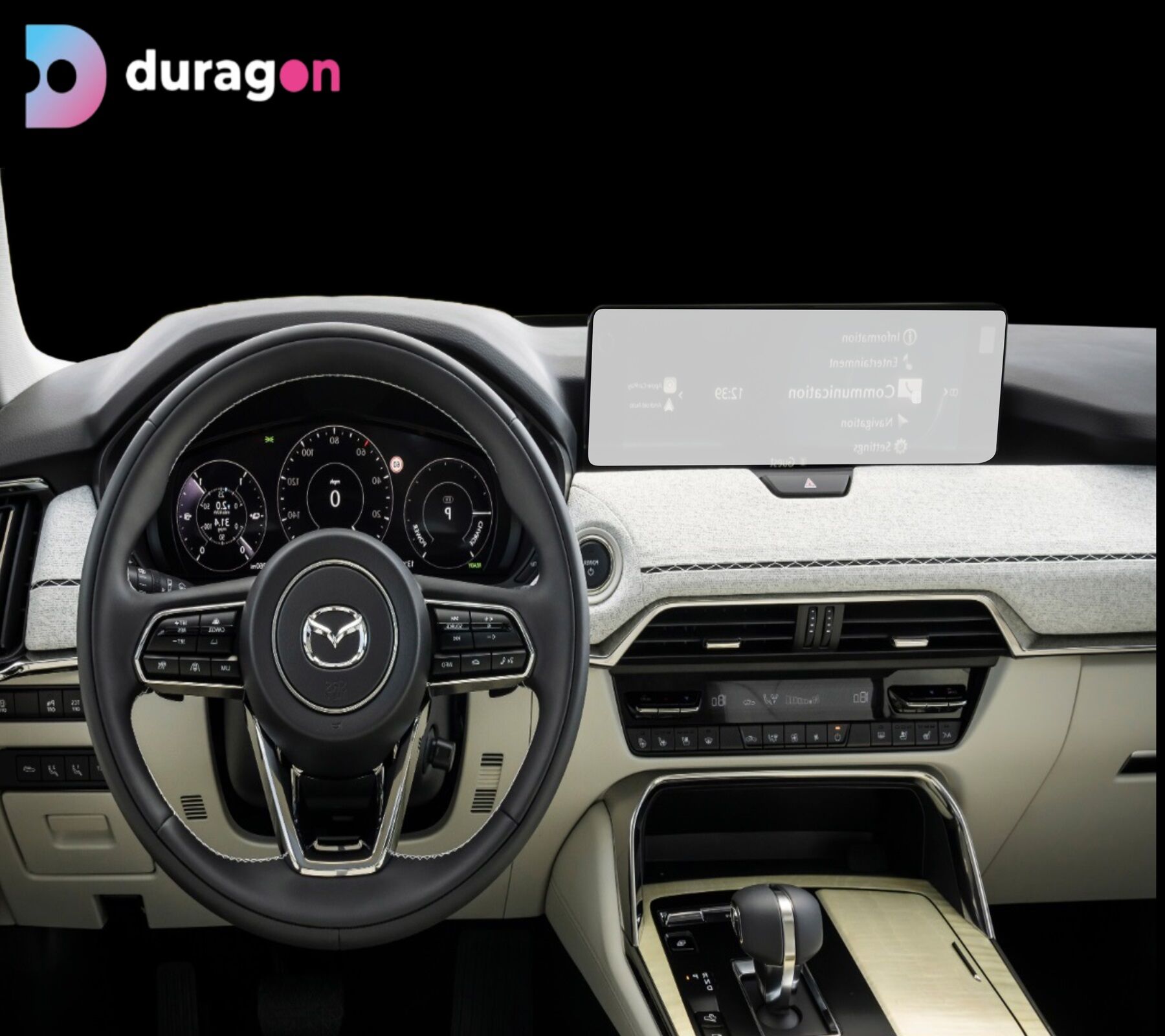 Защитно фолио за навигация, Duragon, Mazda CX-60 2022-2024, Устойчив на надраскване, Против отпечатъци от пръсти, Самовъзстановяващ се, Гъвкав, Противоударен, Комплект за инсталация