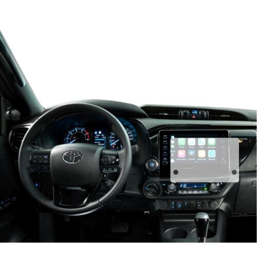 Матов протектор за екран Duragon, инсталиран на навигационен екран на Toyota Hilux Double Cab 2020-2025.