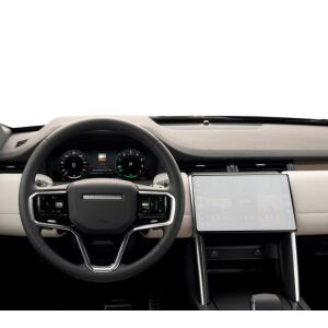 Deska rozdzielcza Land Rover Discovery Sport 2019-2023 z zainstalowaną folią ochronną na ekran nawigacji Duragon. - Radio samochodowe