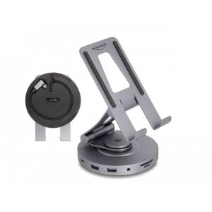 Delock Tablet és laptop dokkoló állomás 4K beépített tartóval - HDMI / USB / Hub / SD / Micro SD / PD 3.0 - 360 forgatható (88017) 128154386 - Delock