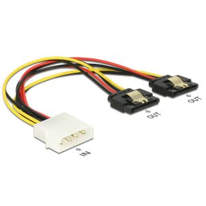 Delock Molex-tápkábel 4 tus csatlakozódugóval &gt; 2 x 15 tus SATA-csatlakozóhüvely, fém, 20 cm (85237) 128156051 - Delock