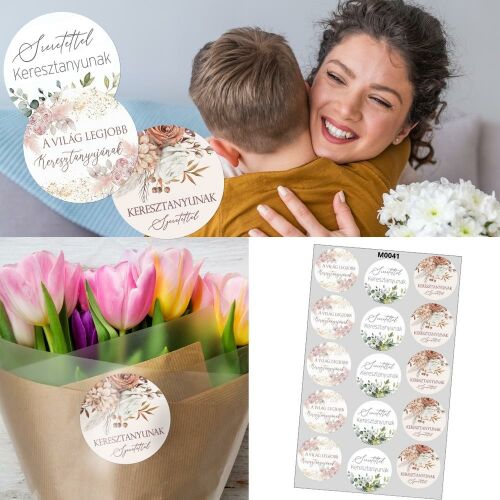 Matrica - Anyák napi kerek matrica Keresztanyu - pasztell 15db/lap 135455004