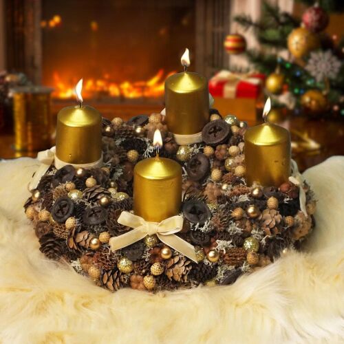 Arany adventi koszorú természetes dekorációkkal, DIY készlet, 25cm - Otthon és kert