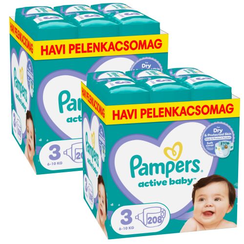 Pampers Active Baby 2 месечен пакет пелени 6-10 кг Midi 3 (416 бр.) 144781241