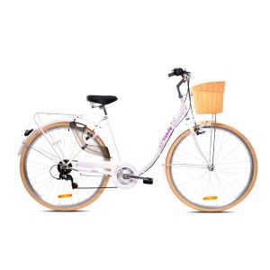 Adria Melody női 7 sebességes városi kerékpár, fehér és bézs, kosárral - Adria