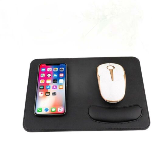 Vezeték nélküli töltő, egérpad, fekete, ergonomikus