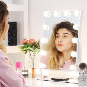 Sminktükör, Hollywood Star, professzionális, 12 izzóval, 3 színű üzemmód, 47,5 x 30 cm