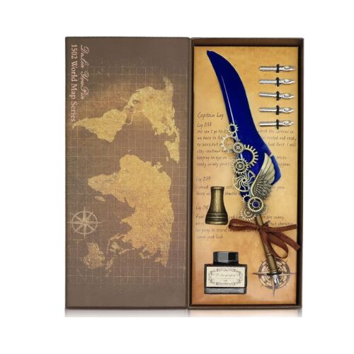 Vintage kalligráfia készlet kék tollal és kiegészítőkkel 128182521