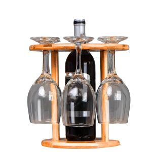 Elegáns és funkcionális fából készült borospohár tartó egy palack és 6 borospohár számára