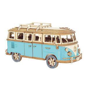3D puzzle, fa, Retro Car, kék, hűen reprodukálja a luxus kisbuszt, gyakran "szamba busznak" nevezik