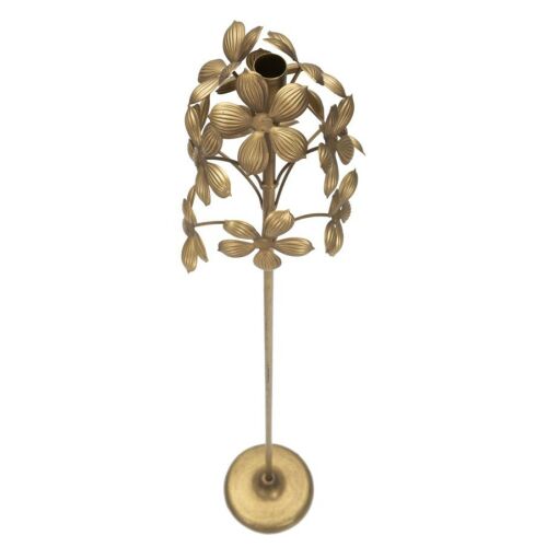 Magas Flowy arany gyertyatartó virágmintával