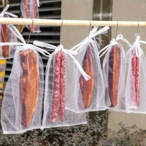 4 db hús és zöldség szárító háló szett, fa rúdra akasztva - Aszaló