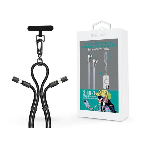 Kábel Devia Extreme Speed Series Woven 27W PD typu C na Lightning s nastaviteľným telefónnym popruhom, čierny