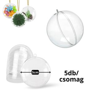 Ajándéktartó szétválasztható gömb műanyag 5cm 5db/cs