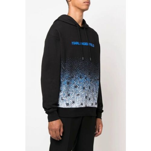 Schwarzer Karl Lagerfeld Herren-Hoodie mit blauem Farbverlaufsdruck und Logo