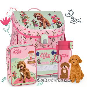 Ars Una Cuki Állatok Doggie iskolatáska szett lányoknak, tartalmazza az iskolatáskát, a tolltartót és a kulacsot - Ars Una