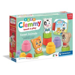 Clementoni Clemmy Touch & Play Sweet Animals puha építőkocka szett csomagolása - Clementoni