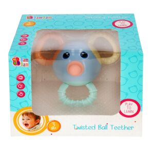 BamBam Twisted Ball Teether csörgő rágóka csomagolásban, baba fogzási játék és csörgő a szenzoros fejlődésért - Rágóka