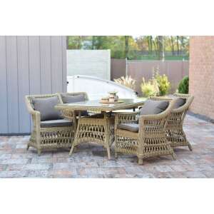 ROJAPLAST DENVER polyrattan kerti étkezőgarnitúra asztallal és székekkel, barna - Kerti fotel & Szék