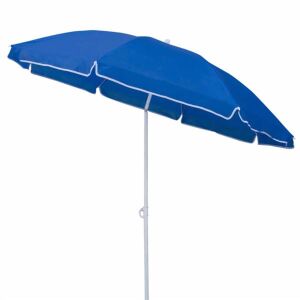 Niebieski parasol plażowy, 200 cm, składany, z białą lamówką, widok z boku - Osłona przeciwsłoneczna