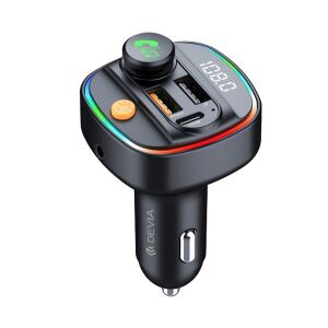 DEVIA EA133 bluetooth FM transmitter autós töltő 2 USB+Type-C aljzat v5.3, RGB, FEKETE 128227177 - Devia