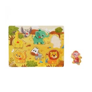 Puzzle din lemn pentru bebeluși, 7 piese, animale de la fermă, girafa, zebră, leu, elefant, maimuță, bufniță, tigru, jucărie educativă, puzzle pentru copii, puzzle pentru bebeluși - Puzzle pentru copii