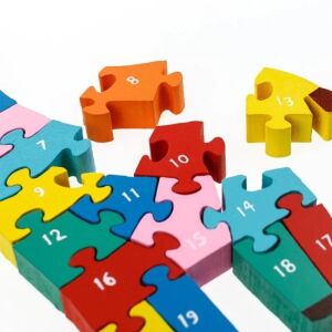 Fa puzzle színes figurákkal, zsiráf modell, 3 éves kortól, 11x28 cm, 11x28 cm