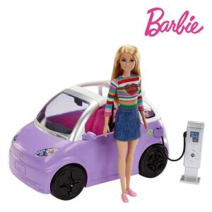 Barbie baba elektromos autóval, lila, 3 éves kortól, játékkészlet - Játékbaba kiegészítő