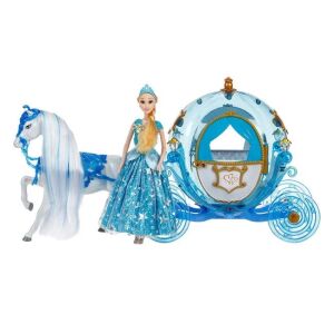 Hercegnő baba lóval és hintóval, 3+ éves kortól, 60x20x33cm, kék színű