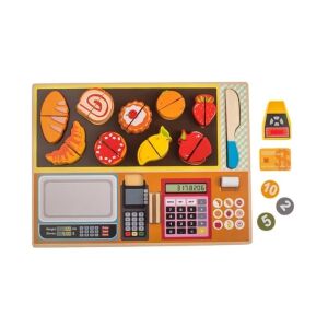 Fából készült élelmiszer-pénztárgép puzzle készlet 30x22 cm
