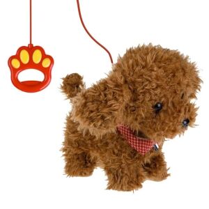 Interaktív kutya, pórázzal, mozgással és hanggal, 4+ éves kortól, poliészter, barna színű