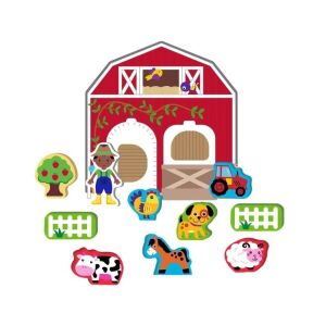 Fából készült rendező játék, farm, 3D figurákkal és kiegészítőkkel, 21x21,5 cm