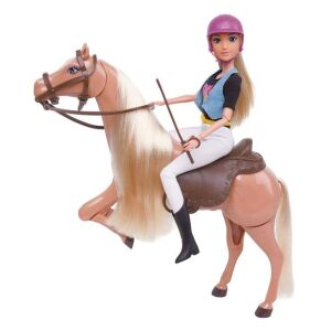 Manöken baba lovas lóval és tartozékokkal, 3+ éves kortól, 32x11x36cm, több színű