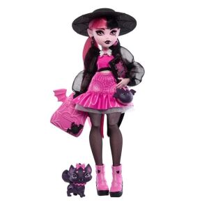 Monster High Draculaura baba tartozékokkal, 4+ éves kortól, 24x7x31cm, rózsaszín-fekete, rózsaszín-fekete