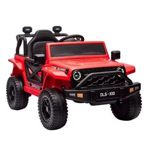 Elektromos autó gyerekeknek 2 éves kortól, távirányítóval, 2 x moor 25W, 3 sebességfokozat, 2-5 km/h, akkumulátor 12V4.5AH, világítással és zenével, műanyag és fém, 141x78x75 cm, fekete/piros