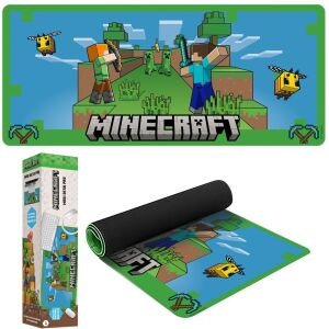 Minecraft Gaming-Tischmatte, 80x35 cm, mit einer Minecraft-Szene mit Steve, Creeper und anderen Charakteren - Mousepads