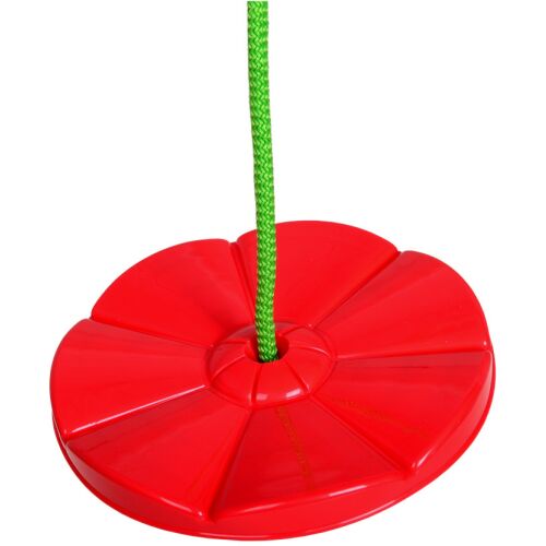 Червен люлеещ се стол с форма на цвете с зелен въже