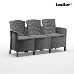 Leziter Lima 3-osobowa sofa ogrodowa grafitowa na białym tle - Leziter