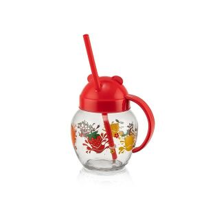 IRIS C-00373 Cute üvegbögre szívószállal 370ml, piros, zöld vagy sárga színű 128229332 - Pohár