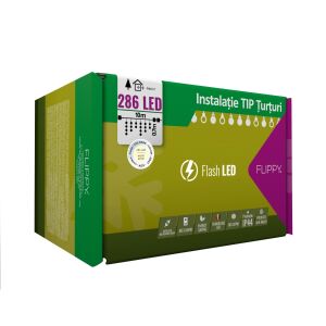 Instalatie Craciun Flippy 10m 286 LED Alb Cald Tip Turturi cu Flash, Interconectabila, Fir Negru, IP44 - Ghirlande luminoase