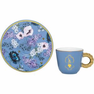 Bialetti BRID001 Kék Kávé Csésze és Alátét Szett Virágmintával - Bialetti