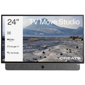 CREATE HD hordozható okos TV, Move Studio 24", újratölthető, 60 cm, lakókocsihoz/kempingezéshez/teraszhoz, 1920x1080 felbontás, Google TV, Bluetooth, 3 óra autonómia, Dolby Audio, Hangvezérlé