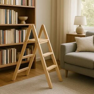 Scaun scara pliabil Arredamenti Italia Dorotea, lemn natural, 3 trepte, pentru casă, bucătărie, baie, bibliotecă - Scari