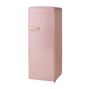 Retro DOMO hűtőszekrény, 218 liter, 144,5 cm, fagyasztó 24 liter, állítható hőmérséklet, 4 üvegpolc, 4 ajtós rekesz, zöldség/gyümölcs rekesz, belső világítás, állítható lábak, fautánzat fogan