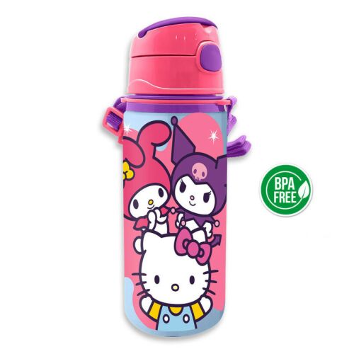Butelka na wodę Hello Kitty Friends 600 ml z aluminiowym hakiem, różowa i fioletowa, bez BPA