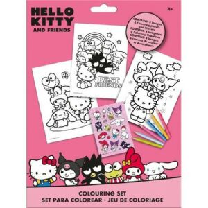 Hello Kitty Friends Malset mit Aufklebern, 8 Malvorlagen, 6 Buntstifte - Hello Kitty