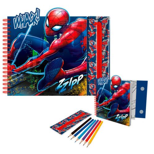 Set creativ Spiderman Web-Slinger cu carte de colorat, creioane și autocolante
