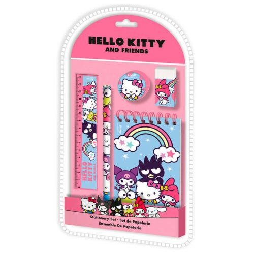Hello Kitty Friends 5-teiliges Schreibwarenset mit Notizbuch, Bleistift, Radiergummi, Lineal und Spitzer